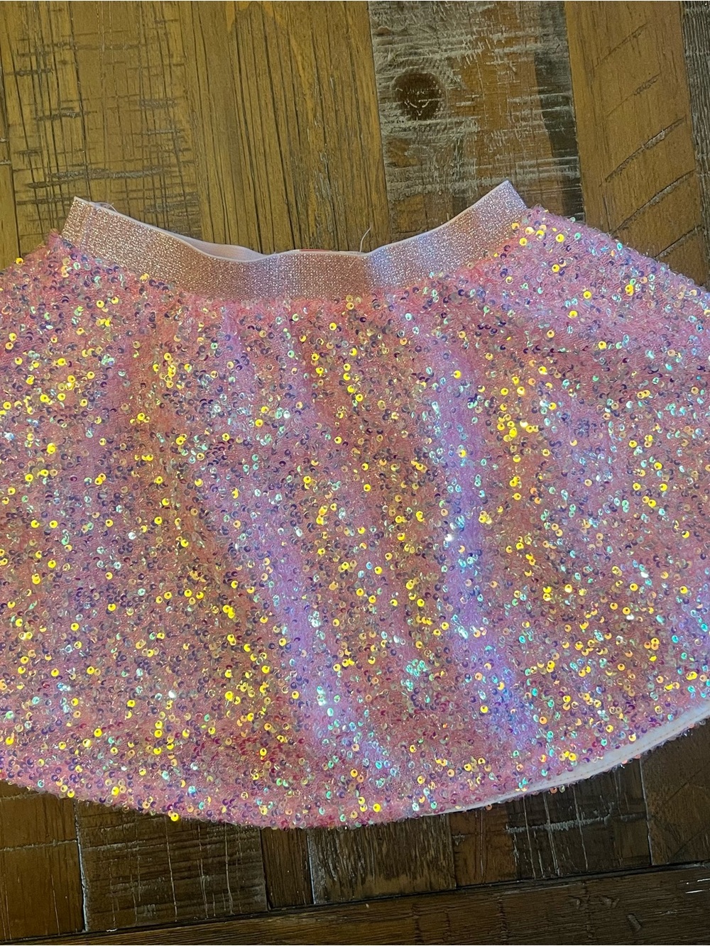 Girls Pink Sequin Party Skirt with Elastic Waistband